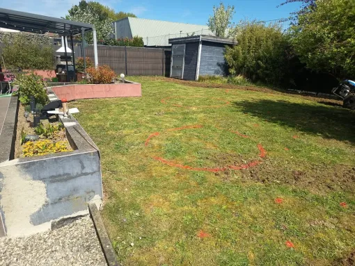Chantier de création entièrement minérale en cours à Bouchain, Douai, Les Jardins de Jo