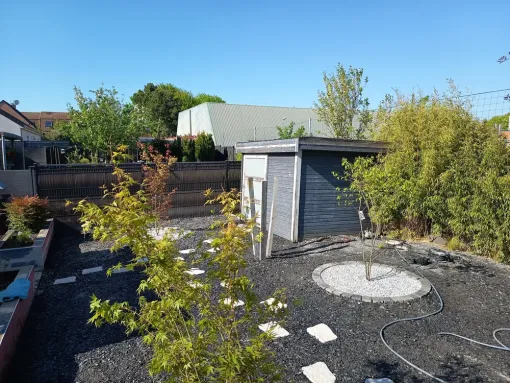 Chantier entièrement minéral terminé à Bouchain, Douai, Les Jardins de Jo
