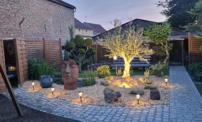 Création paysagère à Quarouble avec pose d'un Olivier et pavage d'allées, Douai, Les Jardins de Jo