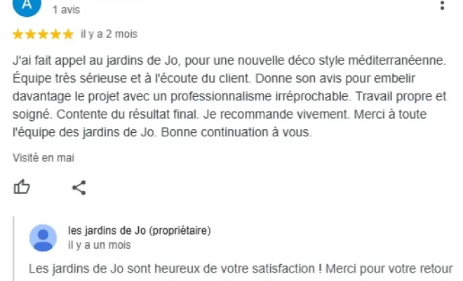 Voici les avis Google des clients sur Douai, Quarouble, Aix en Pévèle et Hergnies, Douai, Les Jardins de Jo
