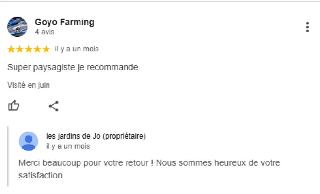 Voici les avis Google des clients sur Douai, Quarouble, Aix en Pévèle et Hergnies, Douai, Les Jardins de Jo