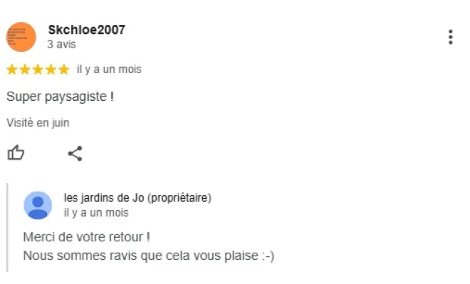Voici les avis Google des clients sur Douai, Quarouble, Aix en Pévèle et Hergnies, Douai, Les Jardins de Jo
