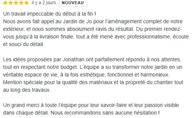 Voici les avis Google des clients sur Douai, Quarouble, Aix en Pévèle et Hergnies, Douai, Les Jardins de Jo