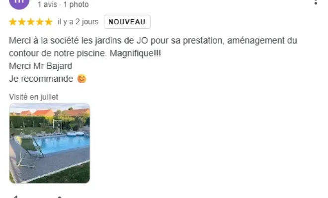 Voici les avis Google des clients sur Douai, Quarouble, Aix en Pévèle et Hergnies, Douai, Les Jardins de Jo