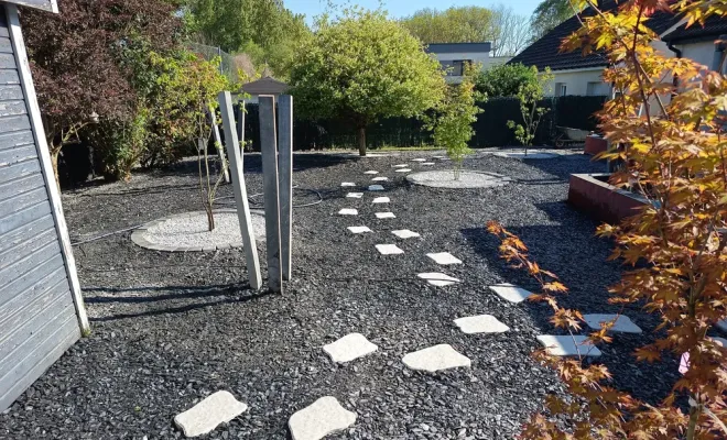 Chantier entièrement minéral terminé à Bouchain, Douai, Les Jardins de Jo